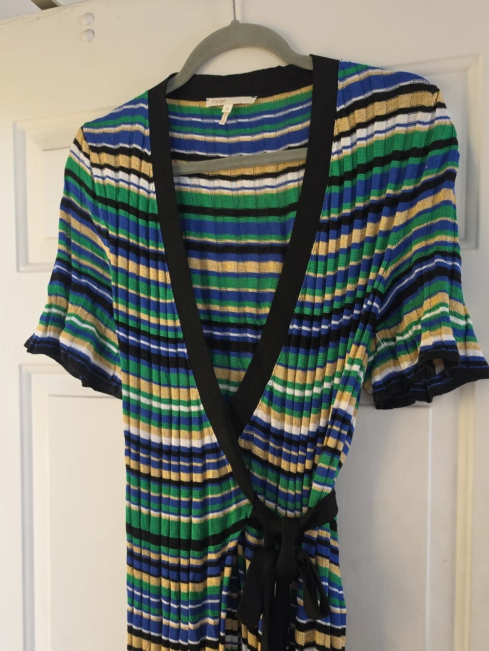 MAJE Ramacca Striped Knitted Maxi Wrap Dress